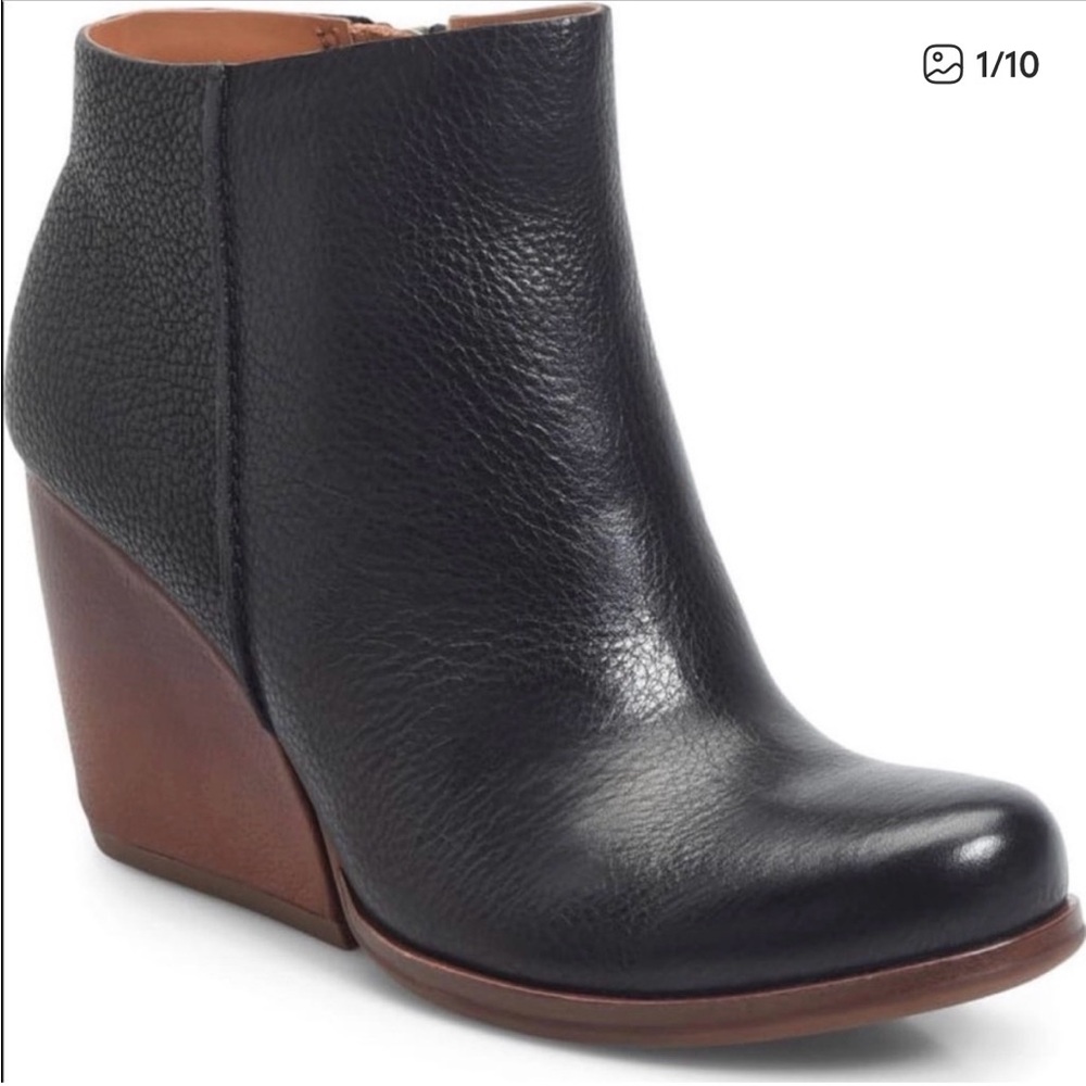 Kork-Ease Black Leather Wedge Ankle Boots